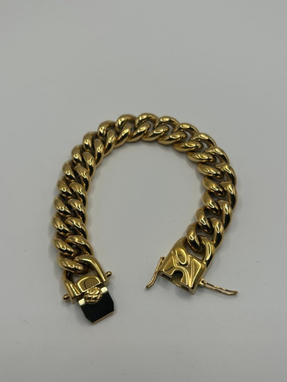 Waterproof Gold Cuban Bracelet Stainless Steel 14mm 8 Inch Mens Solid Durable
